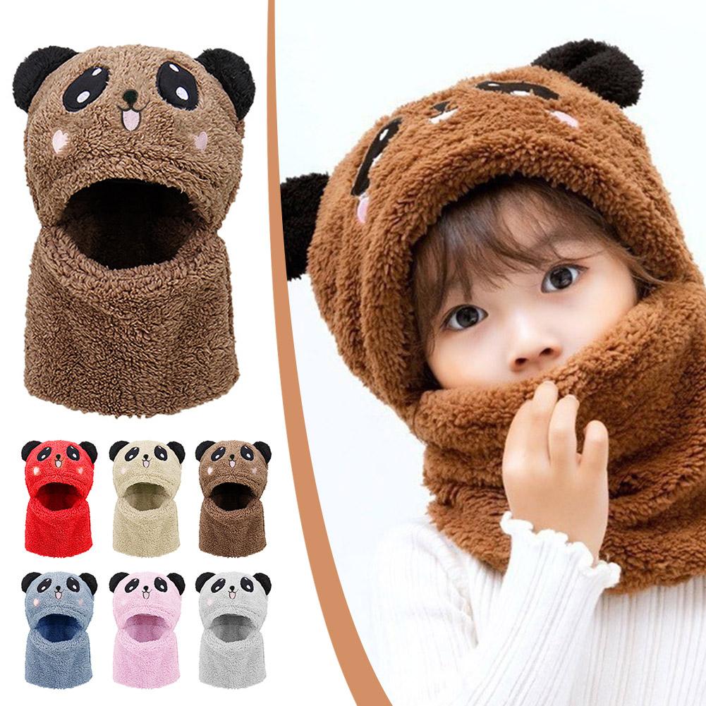 Boys and Girls Adorable Winter Baby Cap Velvet Cartoon Panda & Rabbit Hat with Warm Neck Collar | Plush Kids Beanie & Scarf Combo for Cold Weather