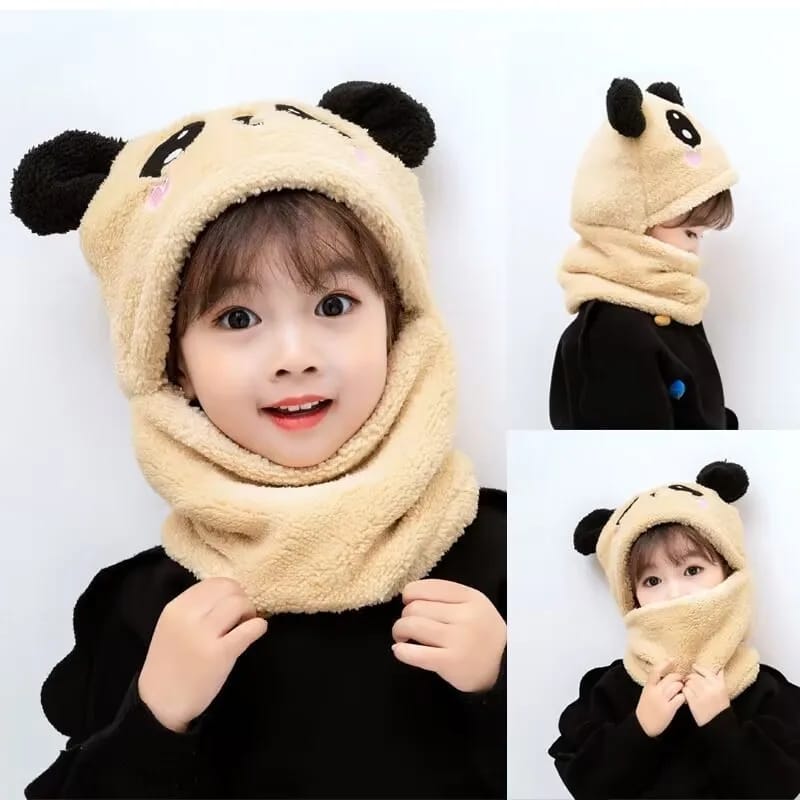 Boys and Girls Adorable Winter Baby Cap Velvet Cartoon Panda & Rabbit Hat with Warm Neck Collar | Plush Kids Beanie & Scarf Combo for Cold Weather