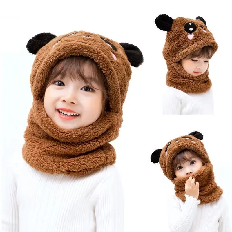 Boys and Girls Adorable Winter Baby Cap Velvet Cartoon Panda & Rabbit Hat with Warm Neck Collar | Plush Kids Beanie & Scarf Combo for Cold Weather